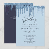 Budget meisje BLUE Glitter Wedding Invite (Voorkant / Achterkant)