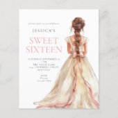 Budget Meisje in Roze Bow Gown Sweet 16 uitnodigen (Voorkant)