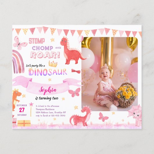 BUDGET Meisje Roze Dinosaurus Foto Kinderen Verjaa (Voorkant)