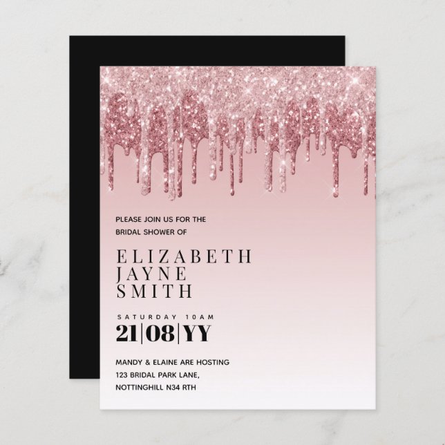 BUDGET  meisje Vrijgezellenfeest nodigt glitter ui (Voorkant / Achterkant)