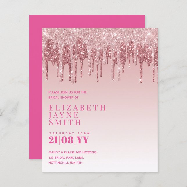 BUDGET  meisje Vrijgezellenfeest nodigt glitter ui (Voorkant / Achterkant)