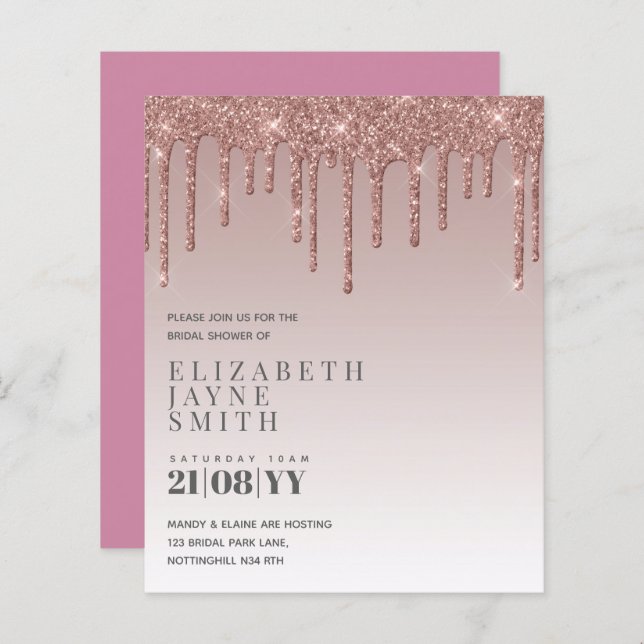 BUDGET  meisje Vrijgezellenfeest nodigt glitter ui (Voorkant / Achterkant)