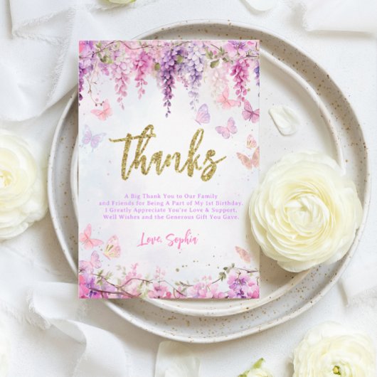 BUDGET Meisjesachtige Lila Gouden Vlinder Kinderve Bedankkaart