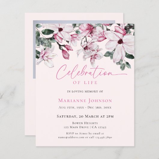 Budget Memorial Roze Bloemen Viering van het Leven (Voorkant / Achterkant)