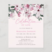 Budget Memorial Roze Bloemen Viering van het Leven (Voorkant)