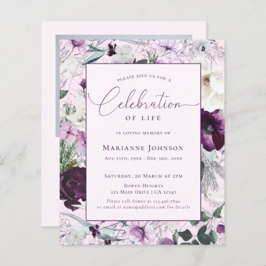 Budget Memorial Roze Bloemen Viering van het Leven (Voorkant / Achterkant)