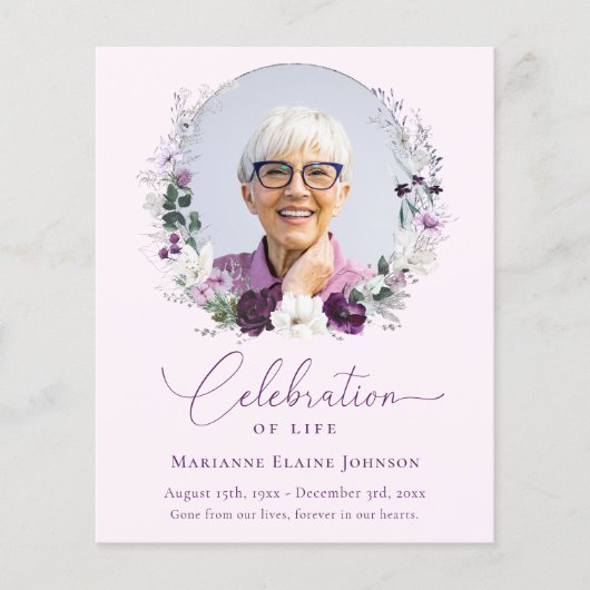 Budget Memorial Roze Bloemen Viering van het Leven (Voorkant)