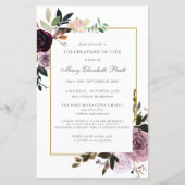 Budget Memorial Service Paarse Floral Uitnodiging (Voorkant)