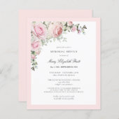 Budget Memorial Service Pink Floral Uitnodiging (Voorkant / Achterkant)
