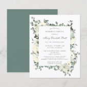 Budget Memorial Service White Floral Invitation (Voorkant / Achterkant)