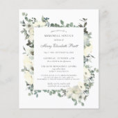 Budget Memorial Service White Floral Invitation (Voorkant)
