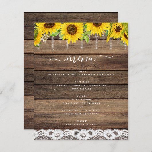 Budget Menu Rustic Sunflower Farmhouse Rustic (Voorkant / Achterkant)