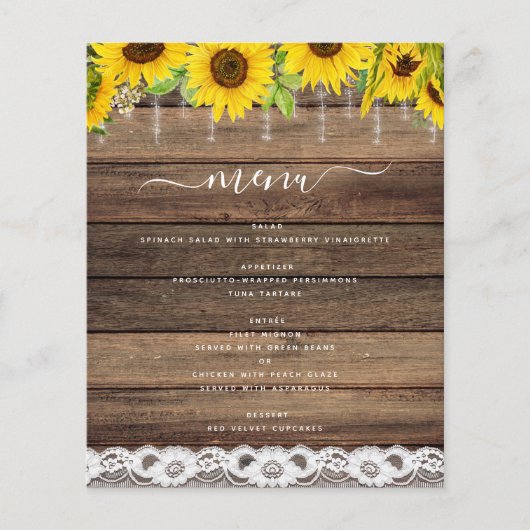 Budget Menu Rustic Sunflower Farmhouse Rustic (Voorkant)