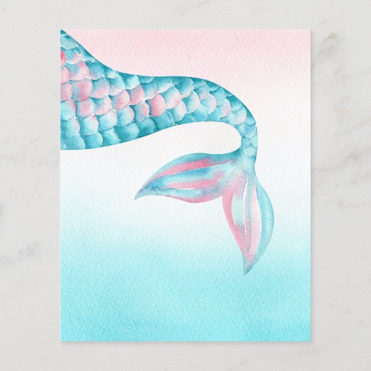 Budget Mermaid waterverf Birthday Uitnodiging (Achterkant)