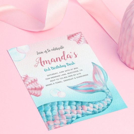 Budget Mermaid waterverf Birthday Uitnodiging