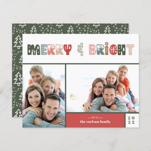Budget Merry and Bright Photo Holiday Kaart (Voorkant / Achterkant)