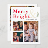 Budget Merry and Bright Typography Photo Card (Voorkant / Achterkant)