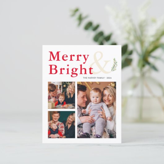 Budget Merry and Bright Typography Photo Card (Staand voorkant)