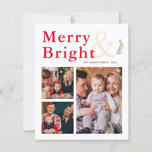 Budget Merry and Bright Typography Photo Card (Voorkant)