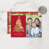 Budget Merry Christmas Red 2 Foto Goud Notitiekaartje (Voorkant / Achterkant in situ)