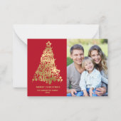 Budget Merry Christmas Red 2 Foto Goud Notitiekaartje (Voorkant)