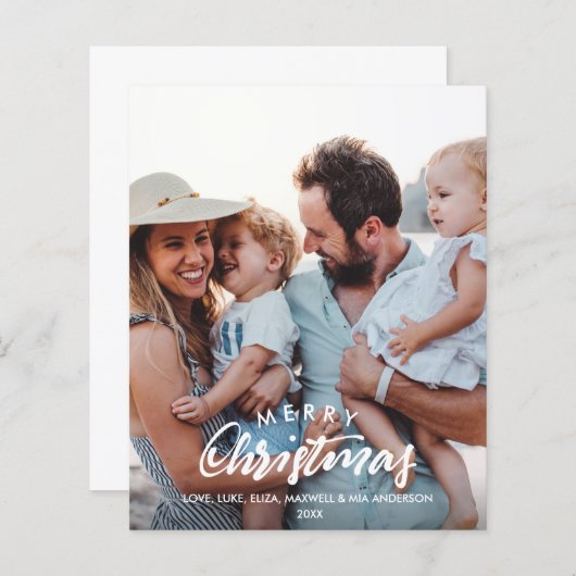 BUDGET MERRY CHRISTMAS Sketched Photo Holiday Kaar (Voorkant / Achterkant)