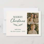 Budget Merry Christmas Two Photo Holiday Flat Card Kaart (Voorkant)