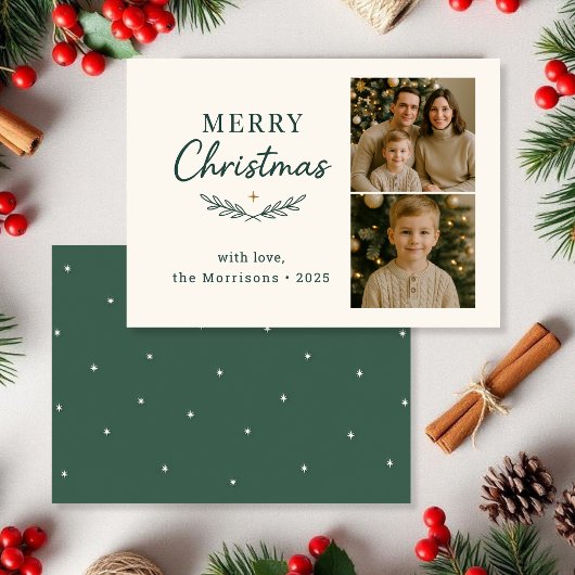 Budget Merry Christmas Two Photo Holiday Flat Card Kaart