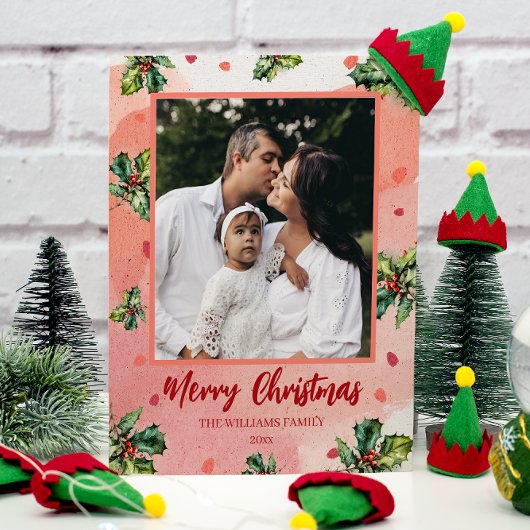 Budget Merry Christmas Vakantie Fotokaart Holly Flyer