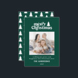 budget Merry kerstfoto's vakantie Notitiekaartje<br><div class="desc">budgettaire vrome kerstfoto-vakantiekaart voor de typografie. Met moderne handgetekende tekst en bomen.</div>