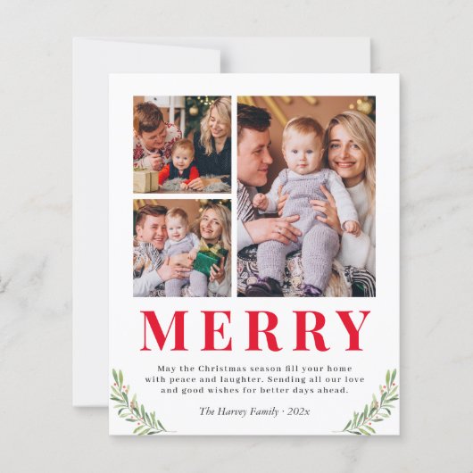 Budget Merry Kerstmis 3 Foto Collage Kaarten (Voorkant)