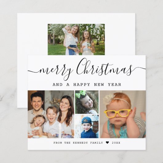 Budget Merry Kerstmis 5 Familie Foto Collage (Voorkant / Achterkant)