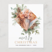 Budget Merry Kerstmis Gold Greenery Foto Holiday Flyer (Voorkant)