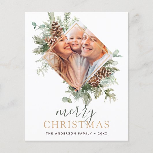 Budget Merry Kerstmis Gold Greenery Foto Holiday Flyer (Voorkant)