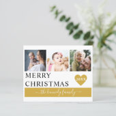 Budget Merry Kerstmis Gold Heart 3 Foto Collage (Staand voorkant)