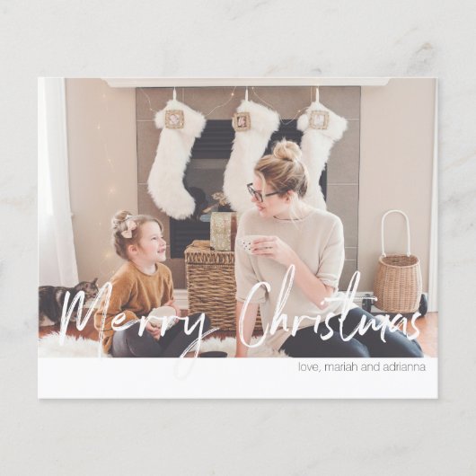 Budget Merry Kerstmis Moderne Handschriftenfoto (Voorkant)