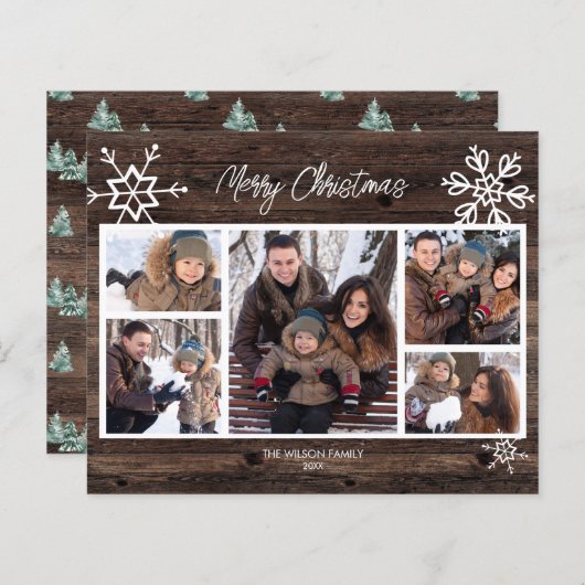 Budget Merry Kerstmis Rustic Photo Holiday Kaart (Voorkant / Achterkant)