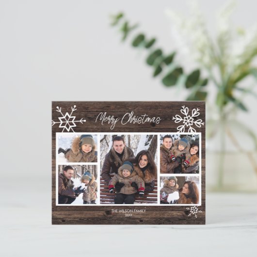 Budget Merry Kerstmis Rustic Photo Holiday Kaart (Staand voorkant)