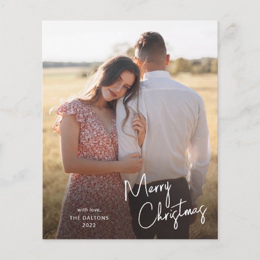 Budget Merry Kerstmis Script Photo Holiday Kaart (Voorkant)