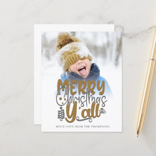 Budget Merry Kerstmis Y'All Photo Artsy Script (Voorkant / Achterkant in situ)