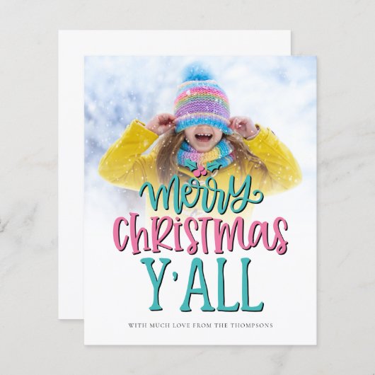 Budget Merry Kerstmis Y'All Photo Script Kaart (Voorkant / Achterkant)