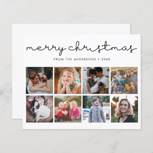 Budget Merry kerstscript 8 Photo Holiday Kaart (Voorkant / Achterkant)