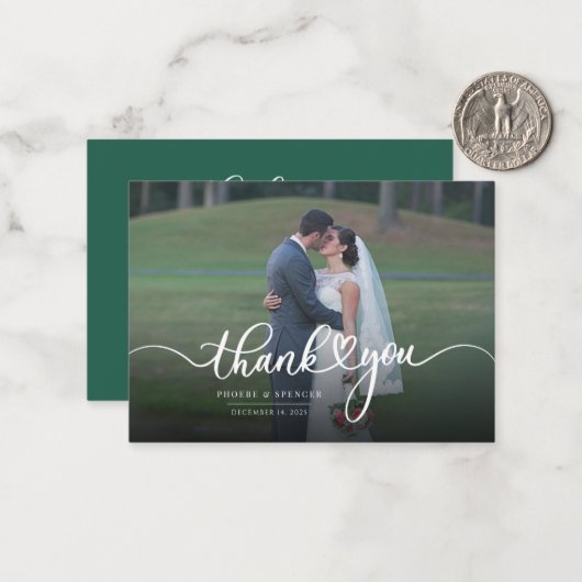 Budget met de hand gebriefte bruiloft Foto Harteli Notitiekaartje (Voorkant / Achterkant in situ)