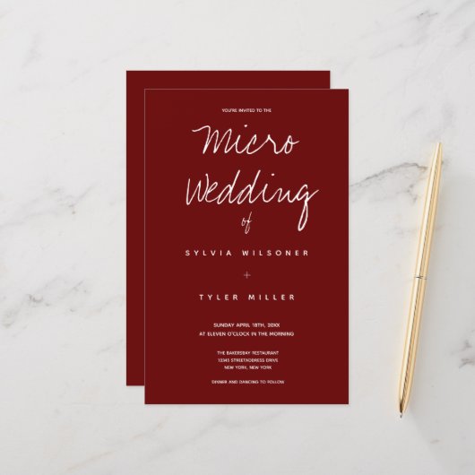 Budget Micro Wedding Burgundy Typografie (Voorkant / Achterkant in situ)