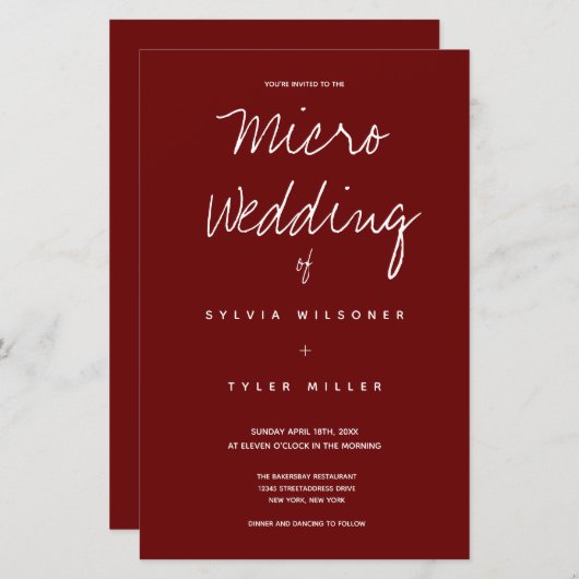 Budget Micro Wedding Burgundy Typografie (Voorkant / Achterkant)