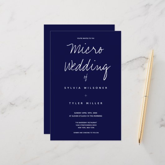 Budget Micro Wedding Dark Blue Typografie (Voorkant / Achterkant in situ)