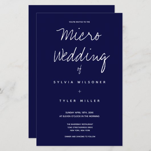 Budget Micro Wedding Dark Blue Typografie (Voorkant / Achterkant)