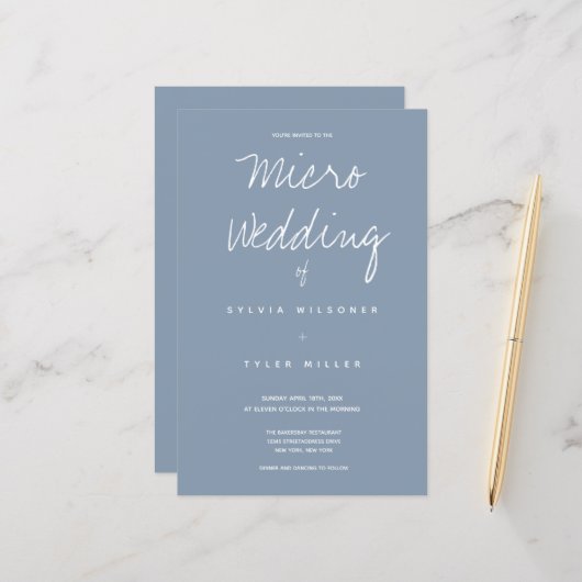 Budget Micro Wedding Dusty Blue Typografie (Voorkant / Achterkant in situ)