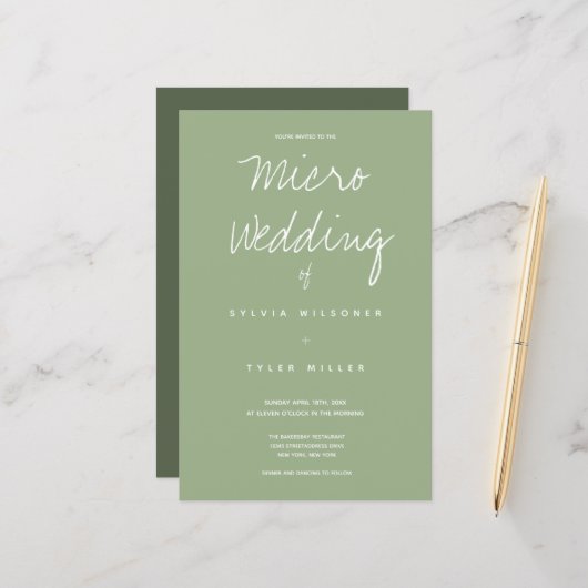 Budget Micro Wedding Sage Typografie (Voorkant / Achterkant in situ)