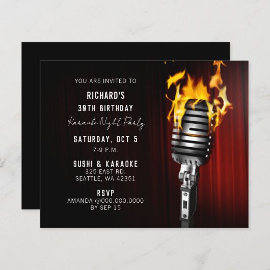 Budget Microfoon Adult Karaoke Party Uitnodiging (Voorkant / Achterkant)